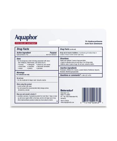 Aquaphor Itch Relief Ointment 1% Hydrocortisone Anti Itch Skin Ointment 1 Oz Tube - 2 Pack - Buy Online on GoSupps.com