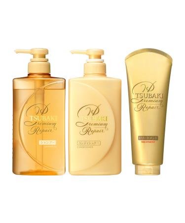 TSUBAKI Premium Moisturizing Glossy Hair Repair Set (Shampoo 490 ml, Conditioner 490 mL, Treatment, 6.3 oz (180 g)