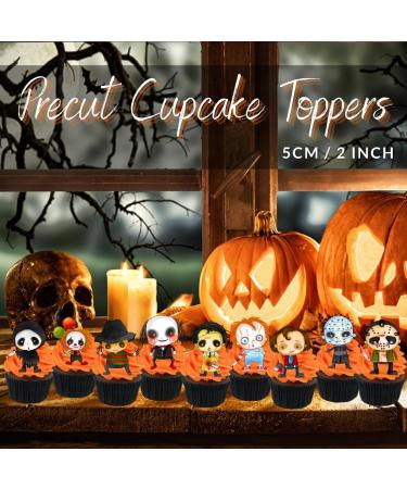 Halloween Horror Cupcake Toppers Theme #1 (PRECUT Optional) Horror Movie Edible Cupcake Toppers - Wafer Cake Decorations (PRECUT Pack of 12) - Buy Online on GoSupps.com