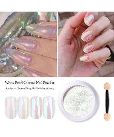 White Pearl Chrome Nail Powder - Iridescent Mirror Effect Aurora Metallic Holographic Pigment for DIY Manicure Nails - Buy Online on GoSupps.com