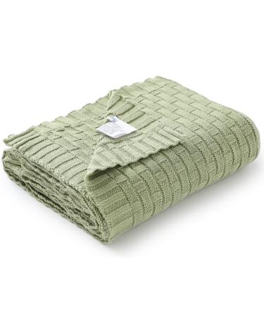 mimixiong Baby Blanket Soft Cozy 100% Cotton Knit Swaddle Baby Blanket for Newborn Boys Girls - Light Green 100 x 80cm Light Green - Waffle