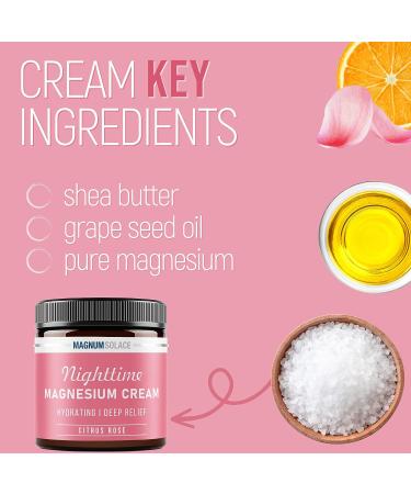 Nighttime Magnesium Cream for Muscle Relaxation - Topical Magnesium Chloride Lotion for Legs, Arms, and Chest - USA Made, Safe for Kids (Citrus Rose) - 4 fl oz - Buy Online on GoSupps.com