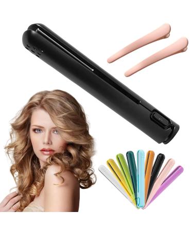 Mini Dual-Purpose Curling Iron Ceramic Mini Hair Curler for Short Hair 2 in 1 Mini Ceramic Curling Iron Cordless Portable Travel Curling Wand for All Hair Styles (Black)