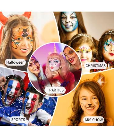 Buy Kids Face Painting Kit - 20 Non-Toxic Water-Based Paints Safe for Sensitive Skin 4 Stencils Hair Chalk Combs & Sponges - Fast International Shipping - Buy Online on GoSupps.com