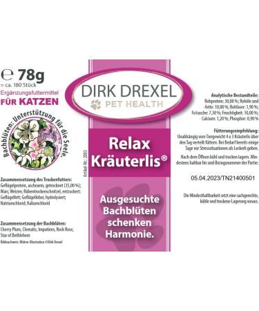 Dirk Drexel Relax Herbal for Cats - 78g | Reduce Fear & Stress with Bach Flowers | Inner Peace & Harmonization | 3-Month Cure - Buy Online on GoSupps.com