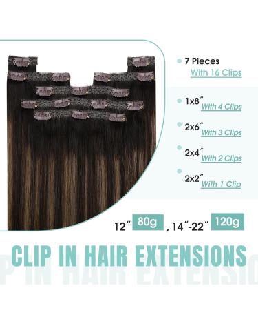 Youngsee Clip In Extensions - 55cm Real Hair Balayage Brown Ombre Remy 120g (7pcs) - Long Clip In Hair Extensions for Women - Buy Online on GoSupps.com