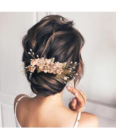 Buy Boyrot 3 pcs Hair Jewelry - Wedding Flowers Hair Crest with Pearl Pink Hairpins | Bridal Hair Accessories & Clips for Women and Girls - Buy Online on GoSupps.com