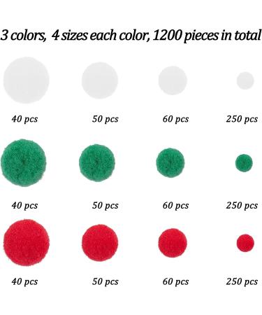 BQTQ 1200 Pieces Christmas Pom Pom Craft Balls for Craft Making and Decorations - White, Green, Red (3 Sizes) - Buy Online on GoSupps.com