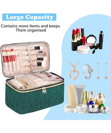 Dofilachy Double Layer Travel Makeup Case- Professional Organizer for Women | Portable Cosmetic Bag with Makeup Brush Holder (Green) - Buy Online on GoSupps.com
