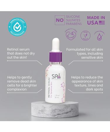 Spa Sciences Retinol Serum - Vegan Revitalizing Formula with Bakuchiol Turmeric & Chamomile - Brighten & Firm - Made in USA - Suitable for Sensitive Skin - 1oz - Buy Online on GoSupps.com