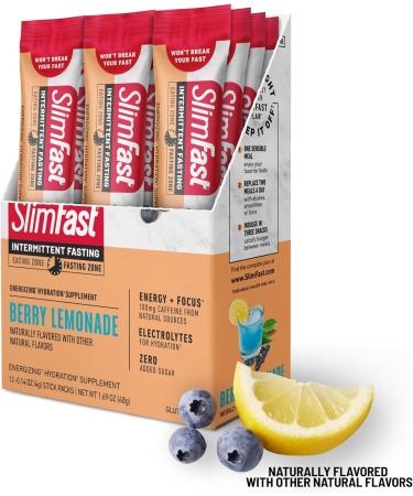 SlimFast Hydration Packets | Electrolyte Energy Powder Drink Mix with Natural Caffeine | Berry Lemonade Flavor | 12 Count - Buy Online on GoSupps.com