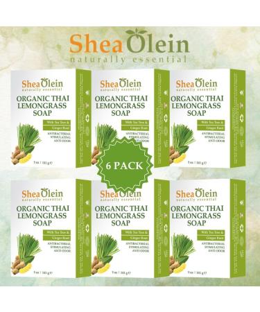 Shea Olein Organic Thai Lemongrass Soap - Antibacterial & Refreshing 5 oz Bar Soap 6 Pack - Natural Skin Balance with Tea Tree & Ginger Root - Buy Online on GoSupps.com