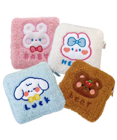 Gleavi 4 pieces of storage bags for women's bandages Period Kit Teenager Pads Tampon Storage Pocket For Women Binding Hygiene bags for women's articles girls plush holder bracket