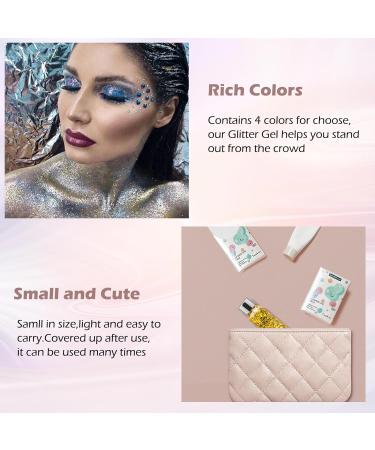 Buy Mermaid Body Glitter Gel - 4 Bottle Festival Face & Hair Glitzer | Self-Adhesive Sparkle Stones for Makeup & Masquerade - Buy Online on GoSupps.com