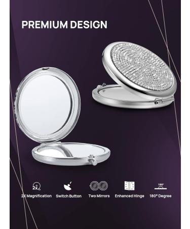 OMIRO Compact Mirror Mini Silver Diamond 1X/2X Pocket Makeup Mirror - Buy Online on GoSupps.com