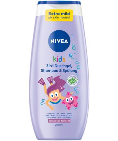 Nivea Kids 3in1 shower gel shampoo & rinsing care and cleaning for kids with an enchanting berry scent extra mild soap-free hair and skin care for children (250 ml) 250ml - Buy Online on GoSupps.com