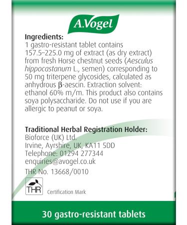 A.Vogel Venaforce Horse Chestnut Tablets | Relieve Symptoms of Varicose Veins Tired Aching Legs Leg Cramps & Swollen Ankles | 30 Tablets 30 Count (Pack of 30) - Buy Online on GoSupps.com