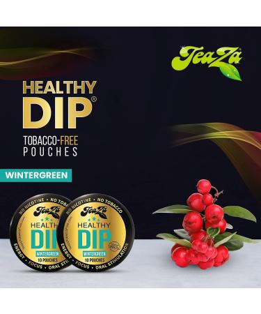 Teaza Herbal Energy Sampler Pack Healthy Dip Pouches Smokeless Alternative Snuff Chewing Dipping Tobacco Alternative Nicotine Free Dip - Cool Mint Chill Cherry Chill Wintergreen Tropical (4 Pack) - Buy Online on GoSupps.com
