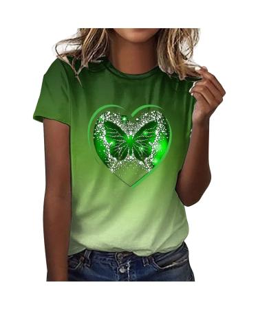 St Patricks Day Womens Shirt, Womens Tops Casual Top Short Sleeve Round Neck Printed Graphic Tee Cute Dressy Blouses # Army Green #3 XX-Large