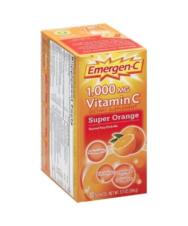 Emergen C Super Orange Berry Health and Energy Booster Fizzy Drink Mix 1000 Mg - 30 packet per pack -- 3 packs per case.