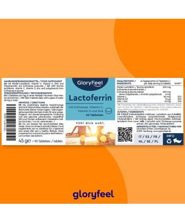 Lactoferrin 200mg with Vitamin C D3 Zinc & Echinacea - 90 Tablets for Immune Support | Buy Internationally - Buy Online on GoSupps.com