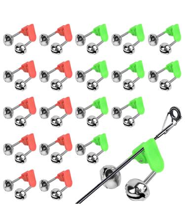 Benvo 20 Pcs Fishing Rod Alarm Loud Dual Alert Bells Fishing Bells Clips for Fish Strike Silver Tone (Red and Green)