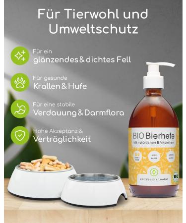 Wolfsbach Organic Beer Yeast for Dogs & Cats | 500ml Liquid Brewer's Yeast | 100% Bio Skin & Fur Care Feed Supplement with Vitamin B Minerals & Trace Elements | DE- KO-060 - Buy Online on GoSupps.com