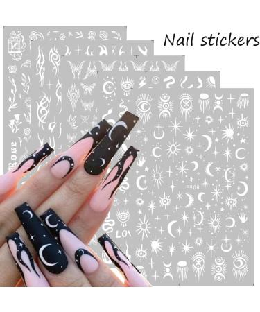 10 Sheets Black White Gothic Nail Art Stickers - Designer 3D Decals for Acrylic Nails - Buy Online on GoSupps.com