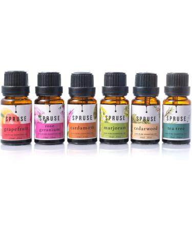 SPRUSE Canadian Amber Collection 100% Natural Essential Oils Set of 6 - Cardamom Marjoram Rose Geranium Grapefruit Cederwood & Tea Tree - Buy Online on GoSupps.com