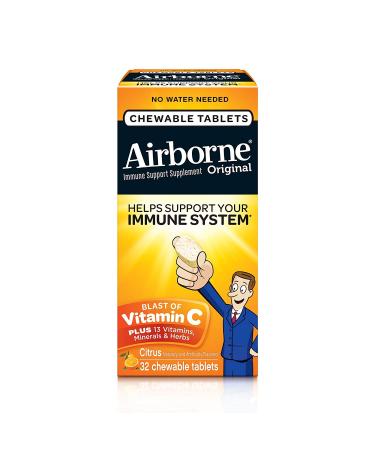 Airborne Citrus Chewable Tablets 32 count - 1000mg of Vitamin C - Immune Support Supplement (Packaging May Vary) ( Pack of 6)