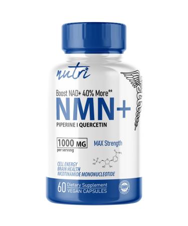 NMN Supplement 1000mg NAD Supplement - Nutri Ultra High Absorption Stabilized NMN Nicotinamide Mononucleotide 40% More NAD+ with Quercetin Phytosome & Black Pepper - mnm supplement (60 Capsules)