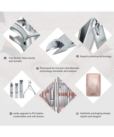 Keiby Citom Manicure Set 18pcs Professional Nail Clippers Kit Pedicure Care Tools-Stainless Steel Grooming Tools with Rose Gold PU Leather Case for Travel & Home (Rose Gold) - Buy Online on GoSupps.com