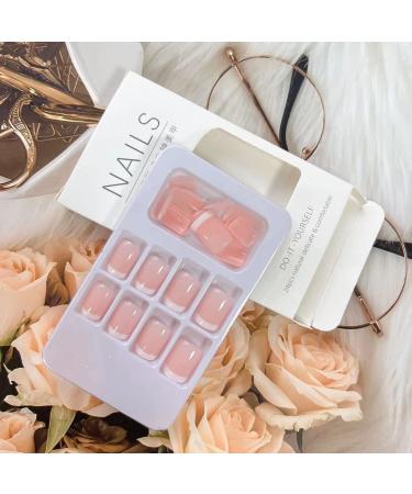 Shop 24PCS White French Tip Press on Nails - Glossy Pink Short Square Fake Nails for DIY Nail Art | Full Cover Acrylic False Nails for Women & Girls - Buy Online on GoSupps.com