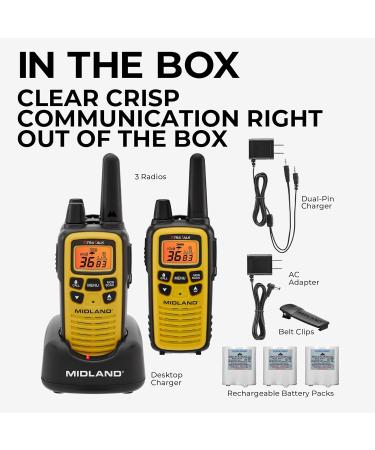 Midland 36 Channel FRS Two-Way Radio 3-Pack - Long Range Walkie Talkie with 121 Privacy Codes, NOAA Weather Scan & Alert - Yellow/Black - Buy Online on GoSupps.com