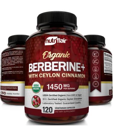 NutriFlair Organic Berberine with Ceylon Cinnamon 1450mg - 120 VEGETARIAN Capsules - Buy Online on GoSupps.com