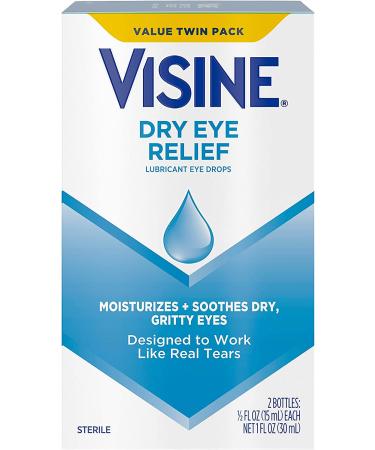 Visine Dry Eye Relief Lubricant Eye Drops Twin Pack - 0.5 fl. oz x 2 | Soothes Dry, Gritty Eyes with Polyethylene Glycol 400 | Moisturizing Formula Mimics Real Tears - Buy Online on GoSupps.com