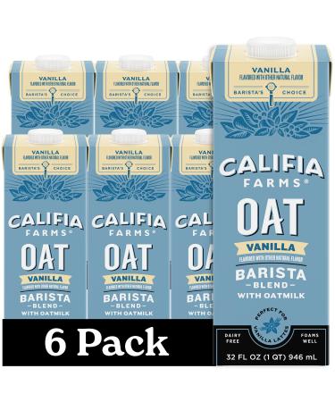 Califia Farms Blend Oat Milk - Oat Barista - Vanilla - Pack of 6 - 32 Fl Oz.