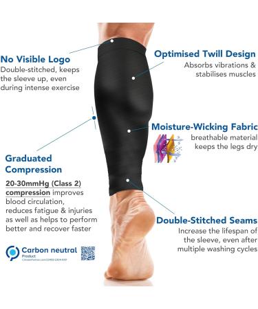 Zengear Calf Support Compression Sleeves (Pair) for Men & Women | 20-30mmHg Class 2 Shin Splints Brace | Footless Leg Socks for Muscle Pain Relief - L-XL Black - Buy Online on GoSupps.com