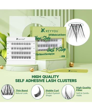 Self Adhesive Eyelashes - 32pcs Pre Glued Lash Clusters by KEYYOU | Easy Apply No Glue Needed Time-Saving Lashes - Buy Online on GoSupps.com