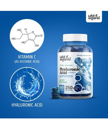 Organic Hyaluronic Acid Gummies with Vitamin C - Skin Hydration & Glow, Reduce Wrinkles & Pigmentation - 60 Chews - Buy Online on GoSupps.com
