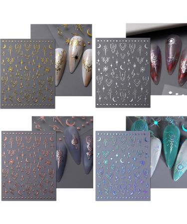 Buy 12 Sheets 3D Star Nail Art Stickers - Self-Adhesive Silver & Gold Moon Decals for Women | Nail Decoration Accessories - Buy Online on GoSupps.com