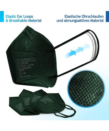Virshields FFP2 Mundsprung Mask - 5 Layers PFE 94% VFE 99.99% EN 149 Certified Dark Green - 1000 Pack Protective Breathing Half Mask | International Shipping Available - Buy Online on GoSupps.com
