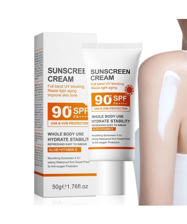 Sun Cream SPF90 Natural Organic Sunscreen Body Lotion with Aloe+Vitamin E Hydrating Suncream UVA & UVB Protection For Dry Sensitive Skin Non Greasy Face & Body Sunscreen Cream