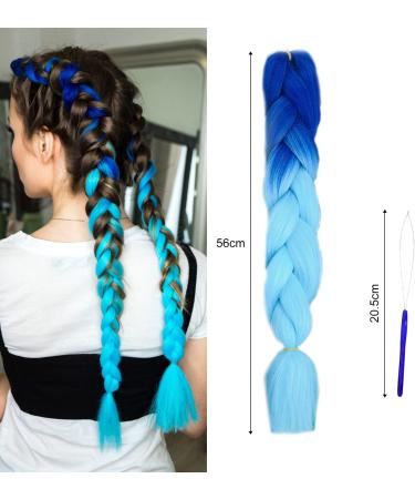 Colored Big Braids Braided Hair Hair Extensions Braids Braided Colored Hair Gradient Colored Hair Extensions with 2 Pieces of Hair Extension Rings for DIY Dress Up ect (Royal Blue to Sky Blue) - Buy Online on GoSupps.com