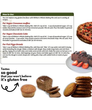 NIHKAN Gluten free Millets Baking Mix - 454g (1lb) | Self Raising Flour | All Purpose Baking Mix for Cakes Muffins & Cookies | High protein & High Fibre | Sugar Free & Dairy Free - Buy Online on GoSupps.com