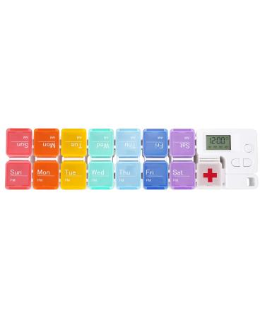 7-Day Pill Organizer with Medicine Reminder Alarm Cozycabin Weekly Large Vitamin Box Organizer - AM PM Daily Travel Medication Box(Rainbow)