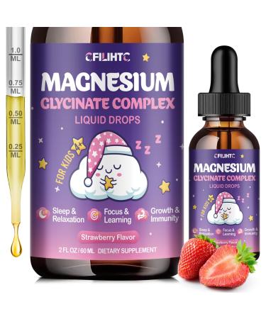 Magnesium Glycinate Liquid for Kids - Magnesium Bisglycinate Drops with L-Theanine, Chamomile & Vitamin B6, B12, C, D3 for Sleep, Relaxation, Immune Support, Calm & Focus - 2 Fl Oz, Strawberry Flavor Strawberry 2 Fl Oz (Pac