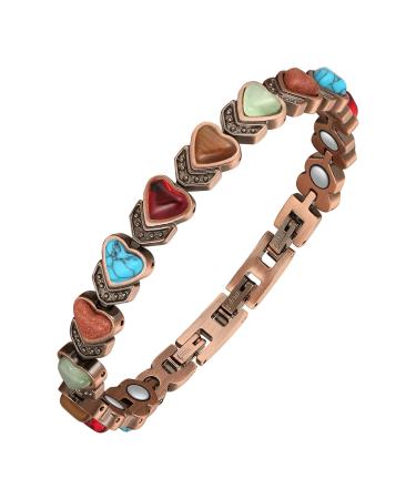 Jeracol Lymphatic Drainage Copper Magnetic Bracelets for Women Copper Bracelet with Heart Shape Stone Adjustable Length with Sizing Tool in Gift Box(Colorful) Colorful-love - Buy Online on GoSupps.com