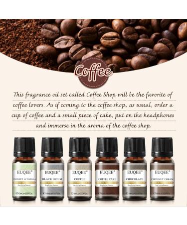 EUQEE Coffee Fragrance Oils Gift Set - 10ml Essential Oils for Home Diffusers - Coffee Cake, Chocolate, Coconut, Vanilla, Black Opium Scents - Buy Online on GoSupps.com