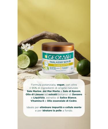  Geomar GEOMAR | Thalasso Brightening Body Scrub with Dead Sea Salt and Epsom Salt Sweet Almond Oil Rice Cedar and Lemon Botanical Extracts 95% Natural Origin Made in Italy 600g - Buy Online on GoSupps.com